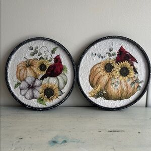 Decorative Plates with Cardinals and Pumpkins